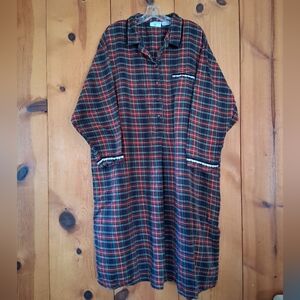 Kathy Ireland Plaid Midi Half-Button Front Cotton Flannel Robe